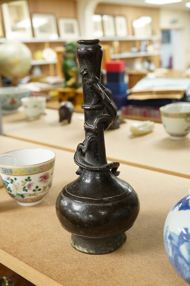 A Chinese bronze ‘chilong’ bottle vase, 17th / 18th century, 22cm high